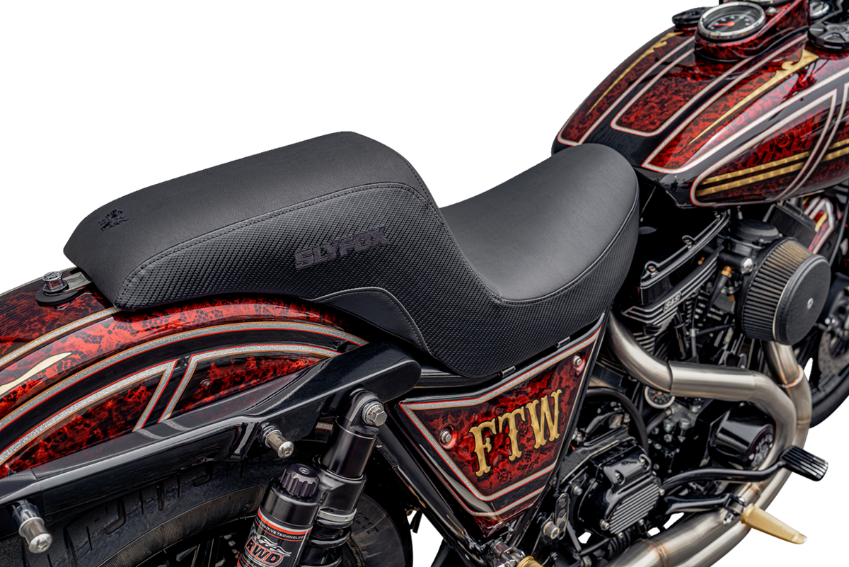 SLYFOX Drifter Seat - Black Logo - Black Vinyl - Smooth - FXR '82-'00 SlyFox4681A