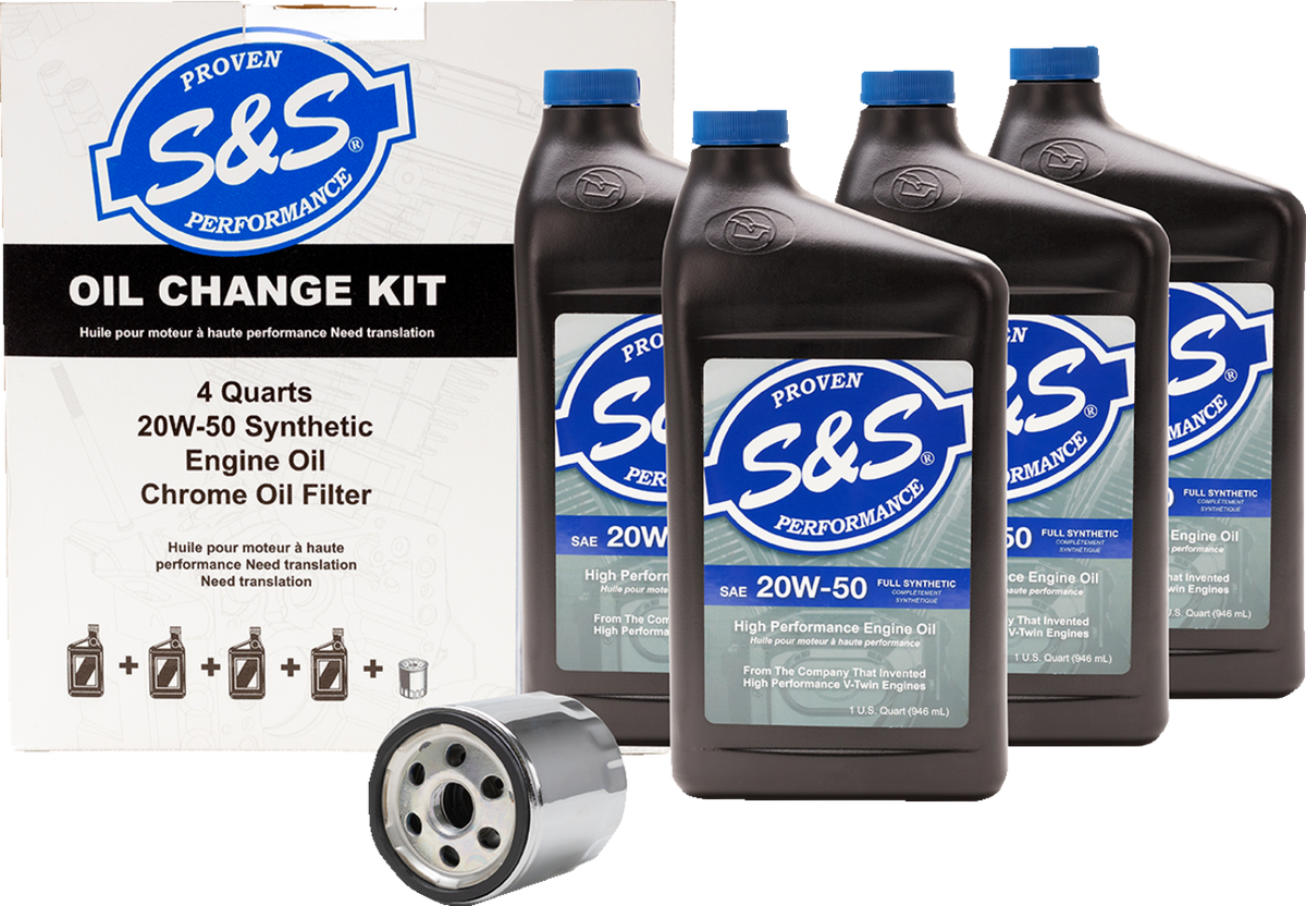 S&S CYCLE Oil Change Kit - Black Filter - '84-'99 Big Twin/'86-'22 Sportster - 4 US quarts 218941