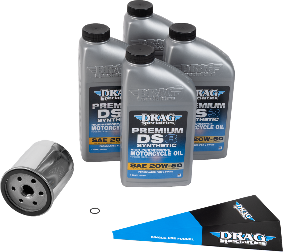 DRAG SPECIALTIES OIL Full Synthetic Oil Change Kit - 20W50 - EVO-XL - Chrome Filter 224376