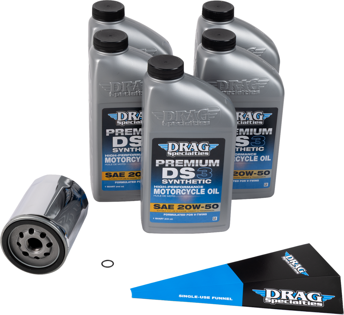 DRAG SPECIALTIES OIL Full Synthetic Oil Change Kit - 20W50 - M8 - Chrome Filter 224380
